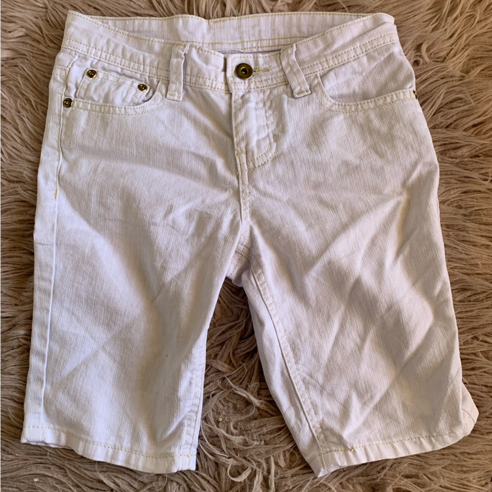 Girl's White With Gold Sequins Shorts